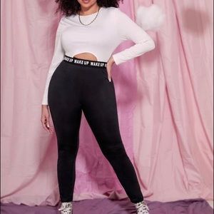 Plus Letter Tape Detail Crop Tee & Leggings Set